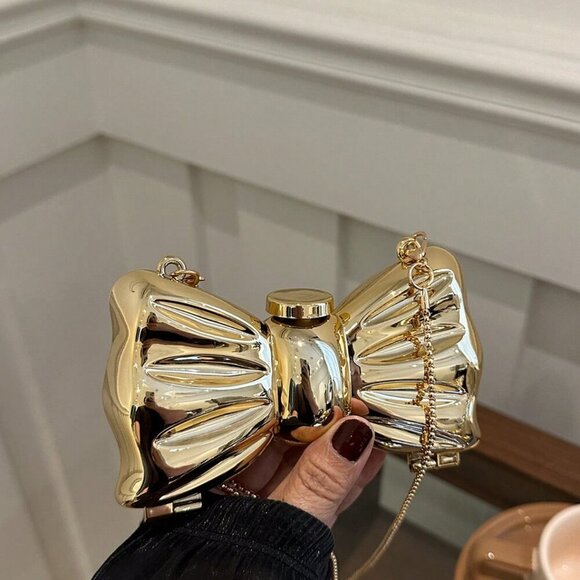 Gold Glamorous Women's Bowknot Mini Evening Bag - Picture 3 of 10